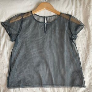 Grey crop top mesh shirt